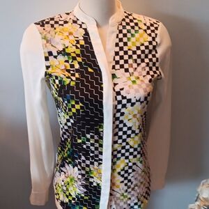 Ivanka Trump Floral Checkered Blousr